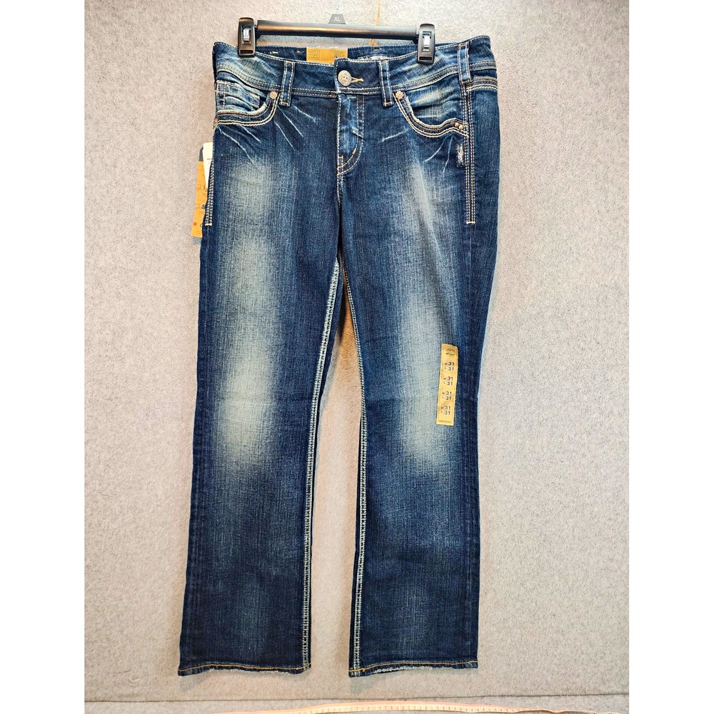 Silver Jeans Co. Women's Dark Wash Blue Slim Bootcut Jeans Stretch Mid Rise